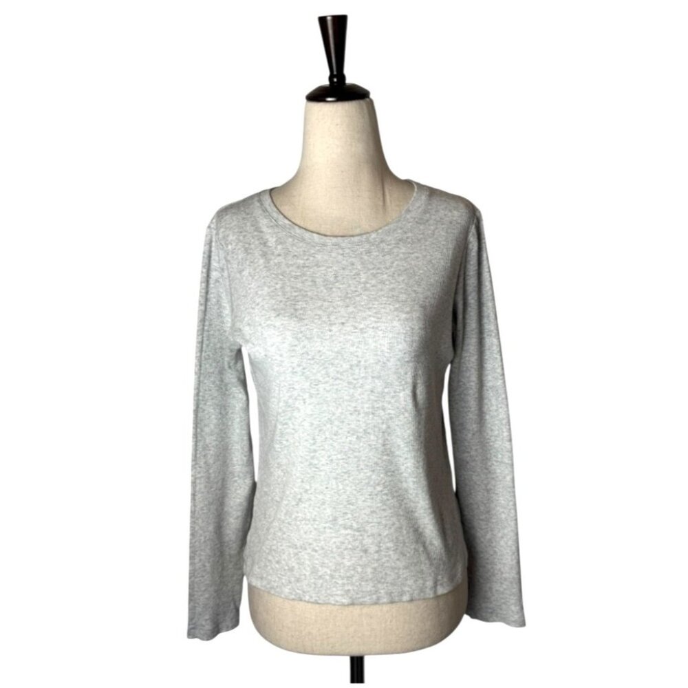 Club Monaco Shirt Women Medium Gray Rib‎ Knit Crew Neck Tee Athleisure Athletic